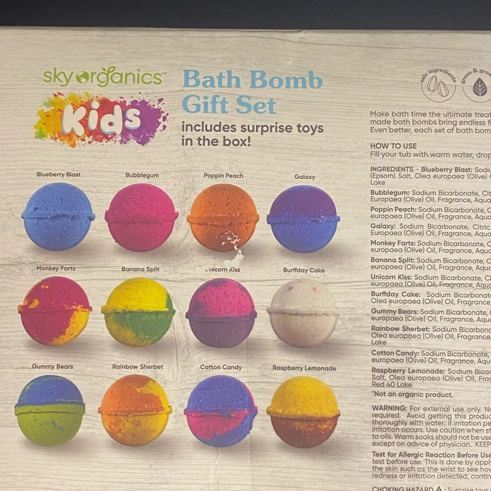 Sky Organics Kids Bath Bomb Gift Set Of 12 / With toys.